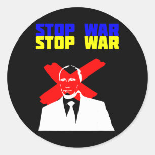 Stop War Anti Putin Face Ukrainian Flag Classic Round Sticker