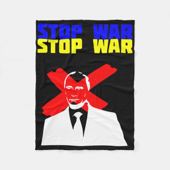Stop War Anti Putin Face Ukrainian Flag  Fleece Blanket (Front)
