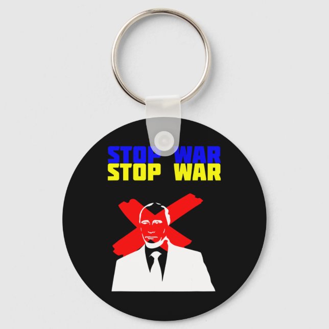 Stop War Anti Putin Face Ukrainian Flag  Key Ring (Front)