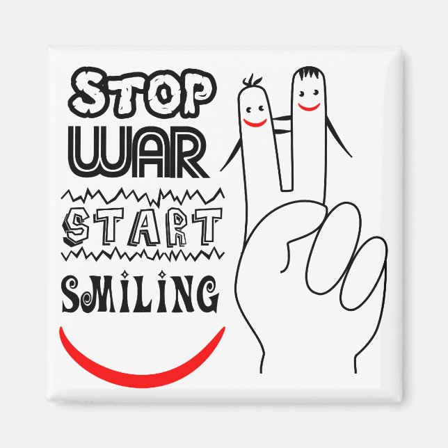 Stop War Big Smile Two Finger Peace Symbol Magnet (Front)