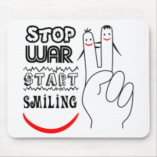 Stop War Big Smile Two Finger Peace Symbol Mouse Pad