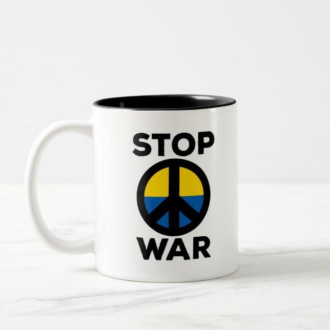 Stop War Flag of Ukraine Two-Tone Coffee Mug (Left)