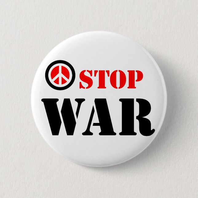 Stop war slogan 6 cm round badge (Front)