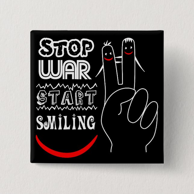 Stop War Start Smiling Peace Sign Funny Drawing 15 Cm Square Badge (Front)