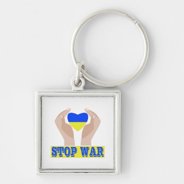Stop war Ukrainian flag heart in hands  Key Ring (Front)