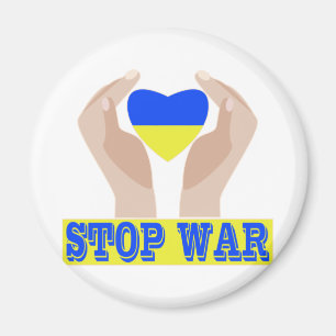 Stop war Ukrainian flag heart in hands Magnet