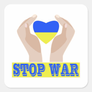 Stop war Ukrainian flag heart in hands Square Sticker