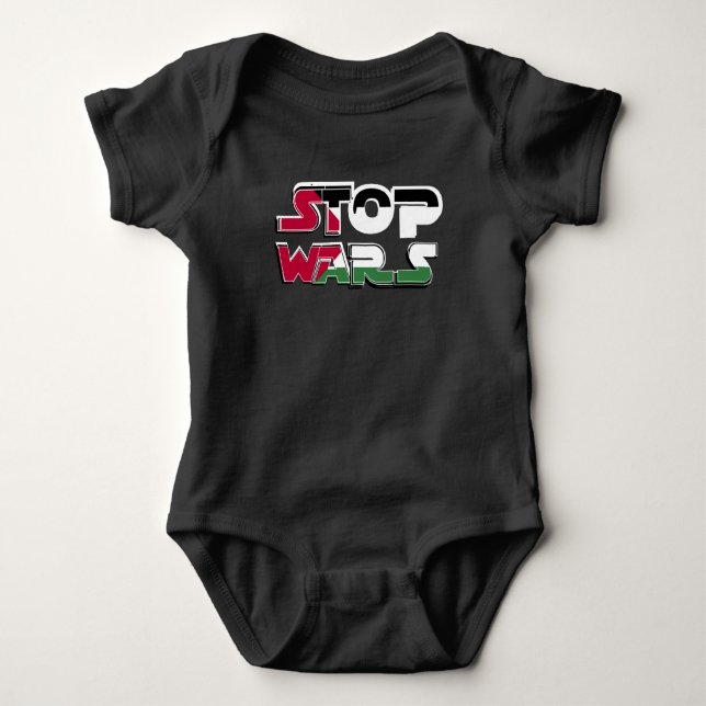 Stop Wars Palestine Flag text Typography design Baby Bodysuit (Front)