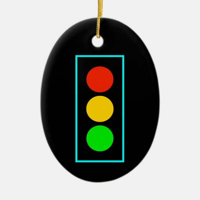 Stoplight with Light Blue Border Ceramic Tree Decoration (Front)