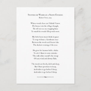 Stopping by Woods on a Snowy Evening, Robert Frost Postcard
