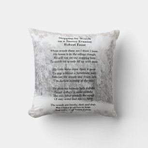 Stopping by Woods Snowy Evening Robert Frost Poem Cushion