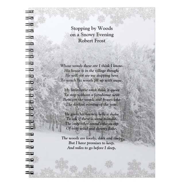 Stopping by Woods Snowy Evening Robert Frost Poem Notebook (Front)