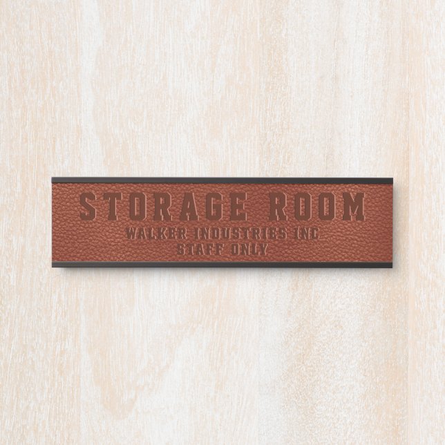 Storage Room Embossed Brown Vegan Leather Business Door Sign (Front)