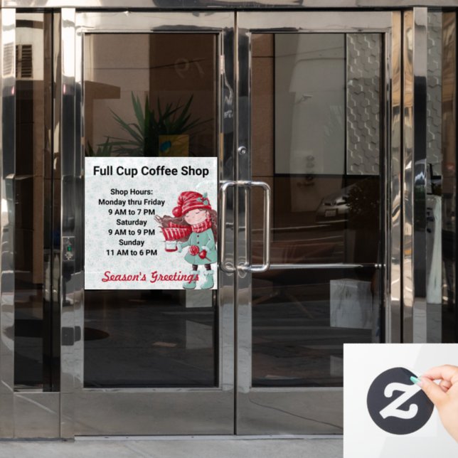 Store Hours Christmas Holiday Motif Custom Text (Office Door)