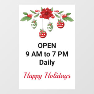 Store Hours Christmas Holiday Motif Custom Text
