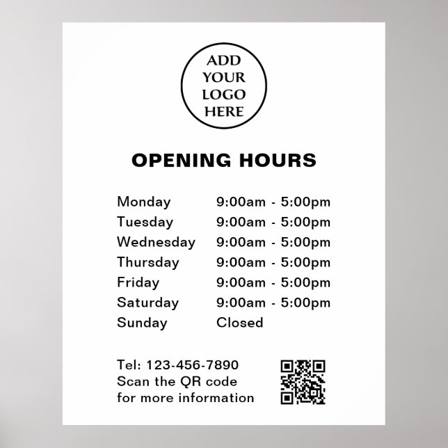 Store Hours Corporate QR Code Company Logo Here Poster (Front)