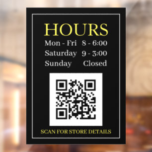Store Hours Open Sign, QR Code, Black Yellow White