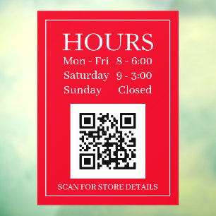 Store Hours Open Sign, QR Code, Red & White