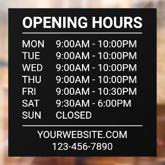 Store Hours Opening Hours Minimalist Black