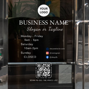 Store Opening Hours Modern Script & Qr, Social