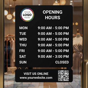 Store Opening Hours Signage With QR Code - Black