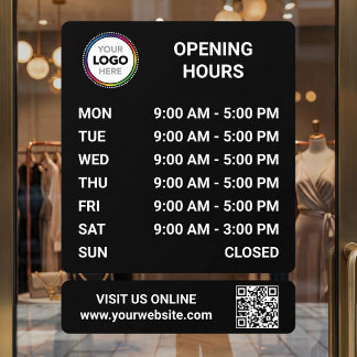Store Opening Hours Signage With QR Code - Black