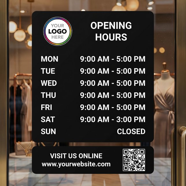 Store Opening Hours Signage With QR Code - Black (Creator Uploaded)
