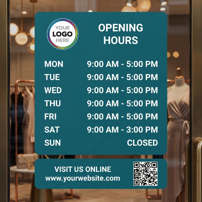 Store Opening Hours Signage With QR Code - Teal (Creator Uploaded)