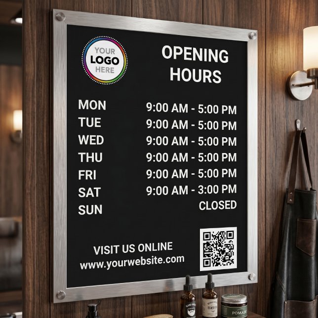 Store Opening Hours With Logo + QR Code - Modern Poster (Creator Uploaded)