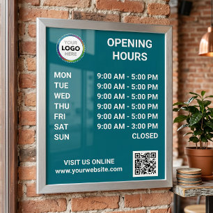 Store Opening Hours With Logo + QR Code - Modern Poster