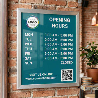 Store Opening Hours With Logo + QR Code - Modern Poster