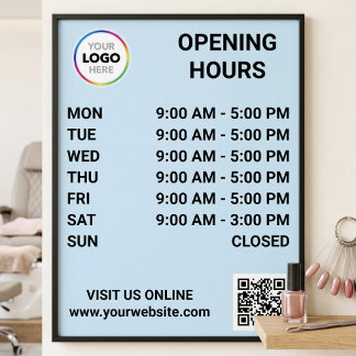 Store Opening Hours With Logo + QR Code - Modern Poster