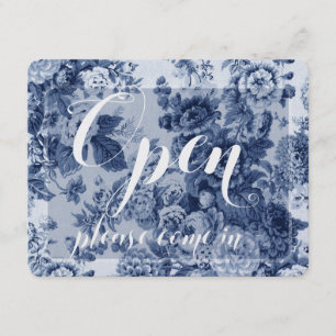 Store Window Blue Floral Open & Closed Sign