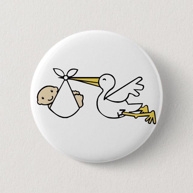 Stork and baby Cartoon Cute Birth Announcement 6 Cm Round Badge (Front)