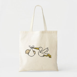 Stork and baby Cartoon Cute Birth Announcement Tote Bag