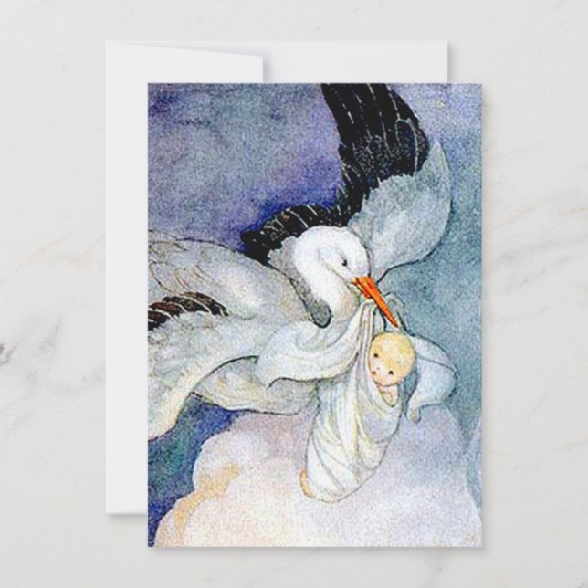 Stork and Baby Customisable Invitation (Front)