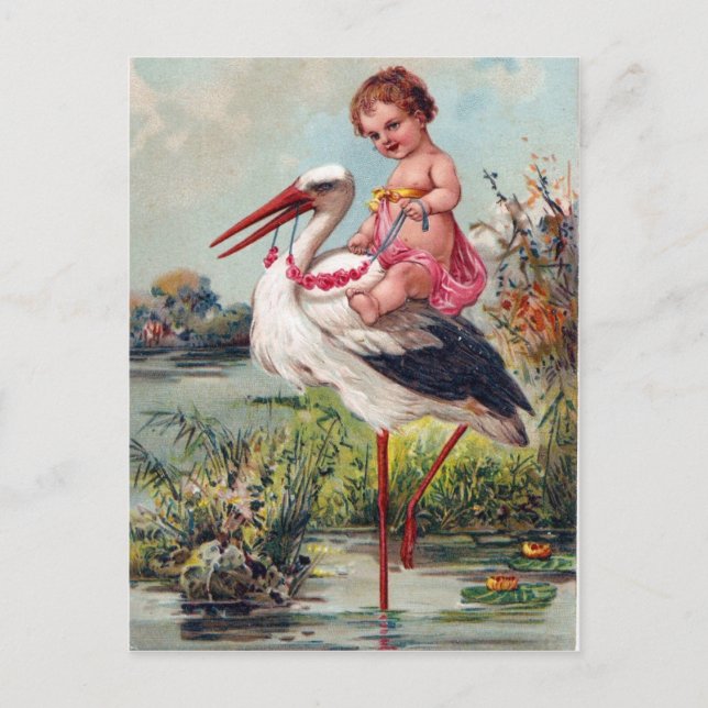 Stork and Baby Postcard (Front)