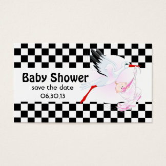 Stork and Chequerboard Baby Shower Save the Date