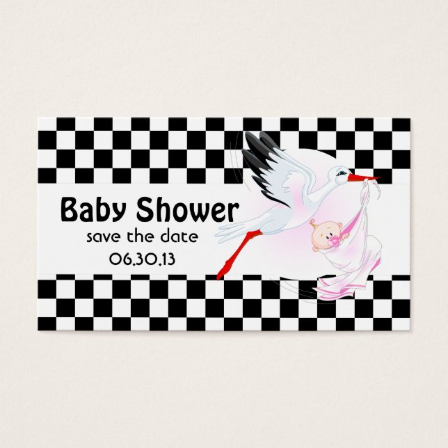 Stork and Chequerboard  Baby Shower Save the Date (Front)
