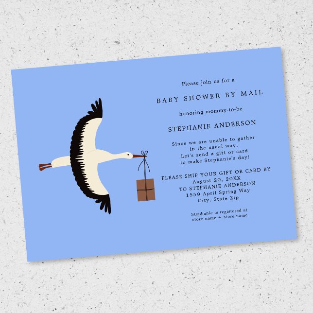 Stork and package Baby Shower by mail Invitation (Creator Uploaded)