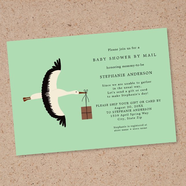 Stork and package Baby Shower by mail Invitation (Creator Uploaded)