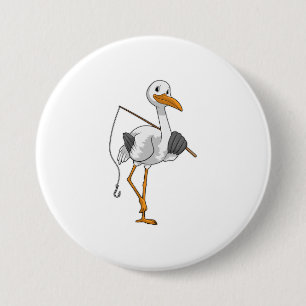 Stork as Fisher with Fishing rod 7.5 Cm Round Badge
