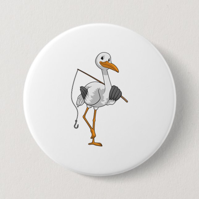 Stork as Fisher with Fishing rod 7.5 Cm Round Badge (Front)