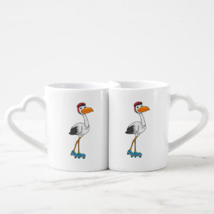 Stork as Inline skater with Roller skates Coffee Mug Set