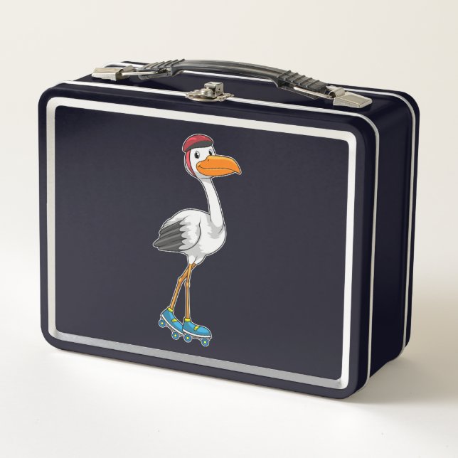 Stork as Inline skater with Roller skates Metal Lunch Box (Front)