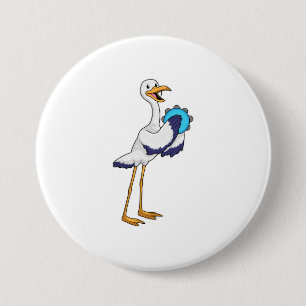 Stork as Musician with Tambourine 7.5 Cm Round Badge