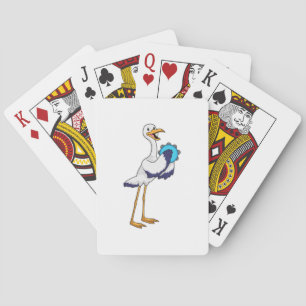 Stork as Musician with Tambourine Playing Cards