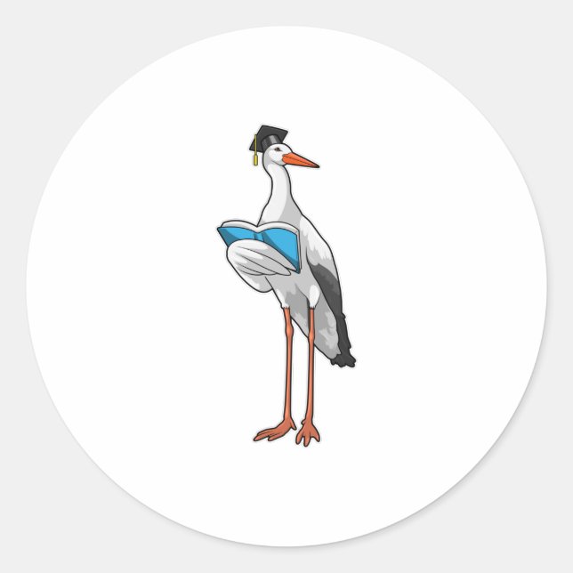 Stork as Teacher with Book Classic Round Sticker (Front)