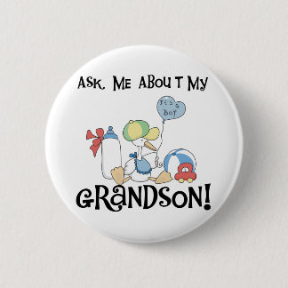 Stork Ask About Grandson 6 Cm Round Badge