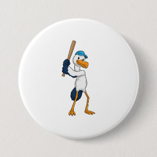 Stork at Baseball with Baseball bat 7.5 Cm Round Badge